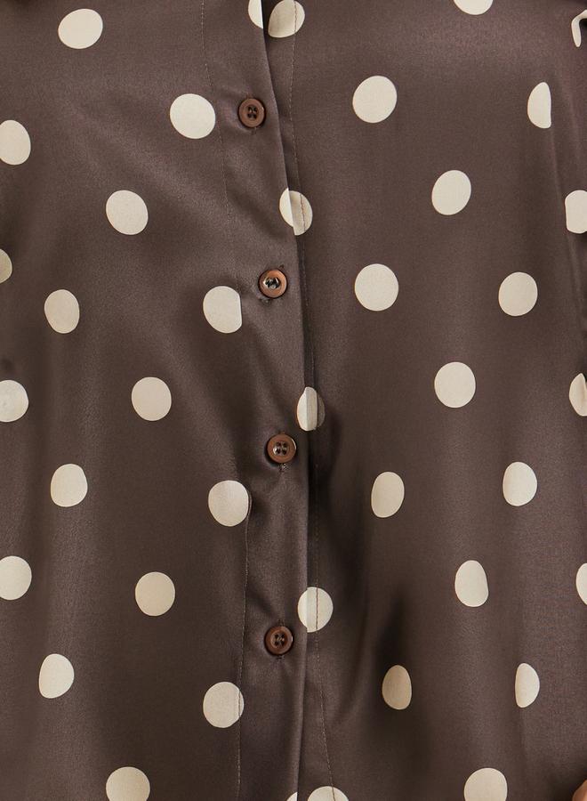 Styli Women Brown Polka Dot Tie Detail Shirt - Image 3